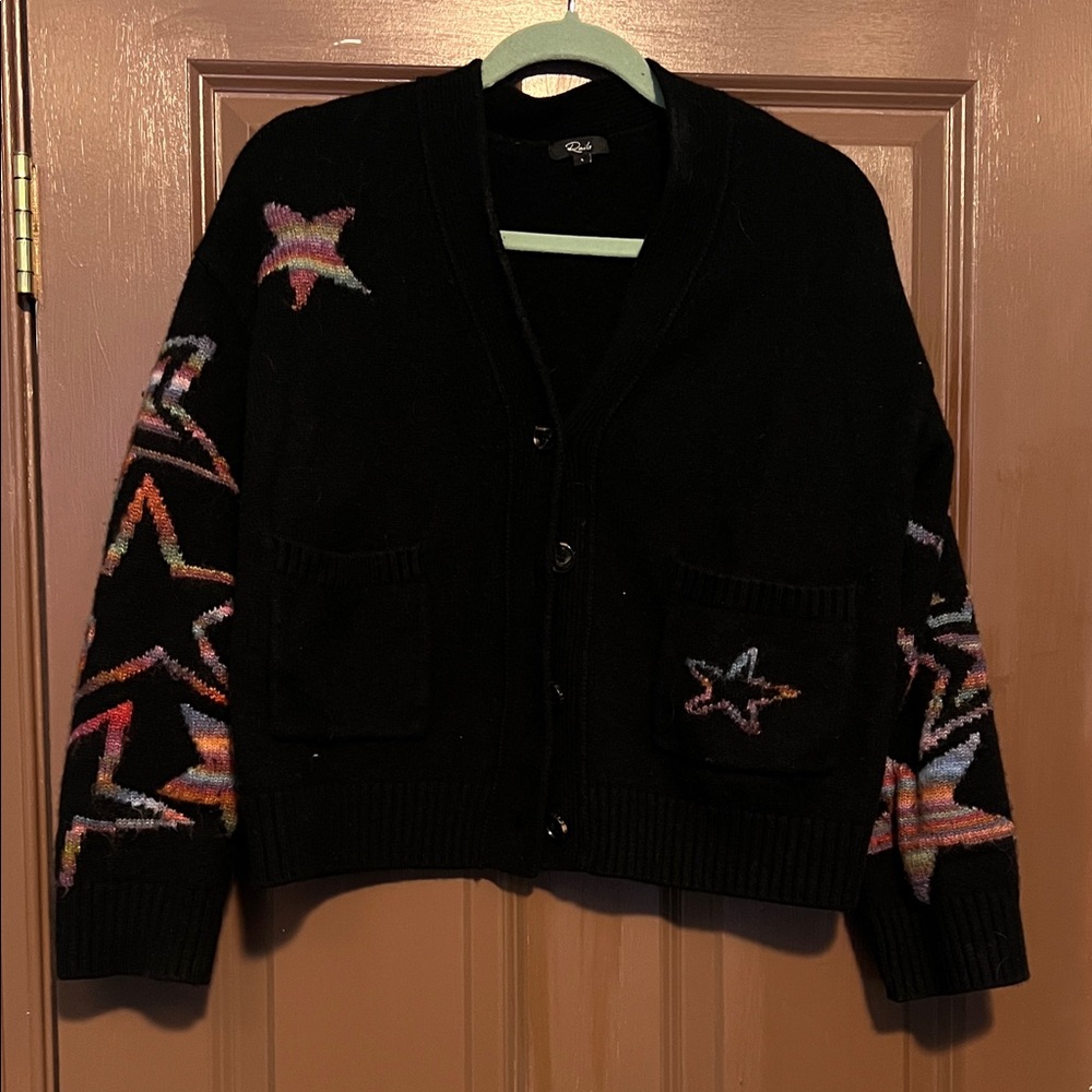 Black Rails Cardigan with Colorful Star Patterns L